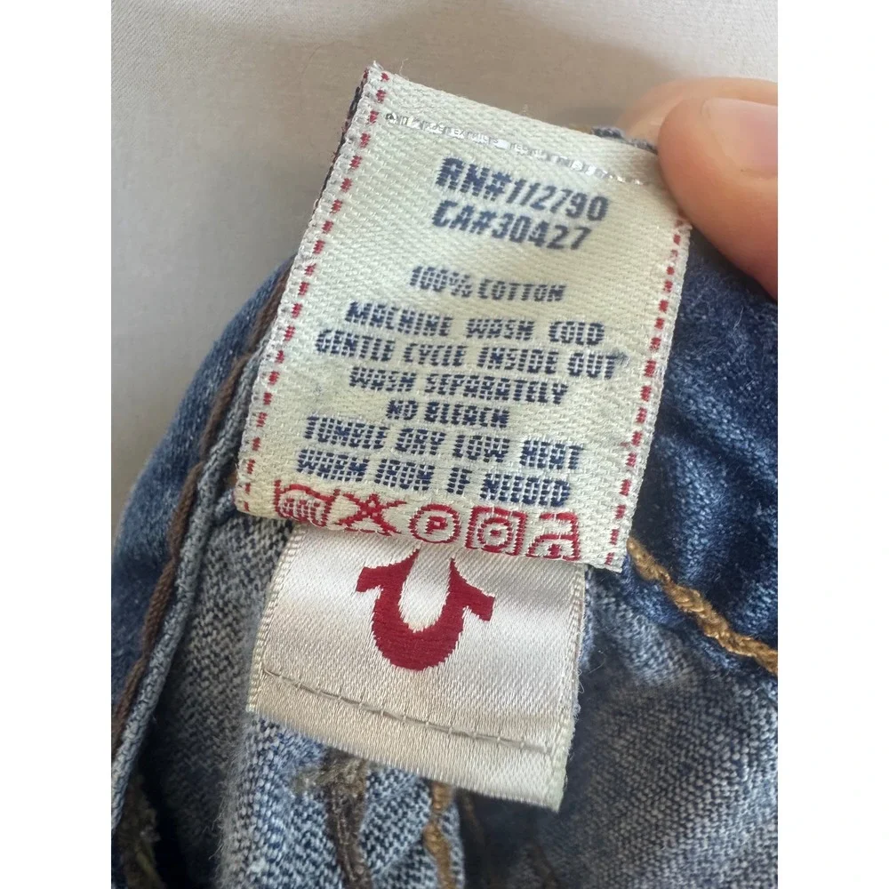 True Religion Brand Jeans Mens 31X30 Blue Denim Straight Leg Contrast Stitch USA